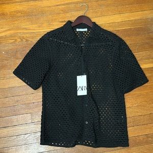 Zara Textured Weave OpenWork Polo